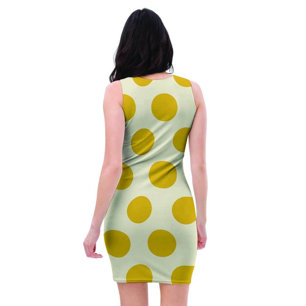 Yellow White Polka Dot Bodycon Dress-grizzshop