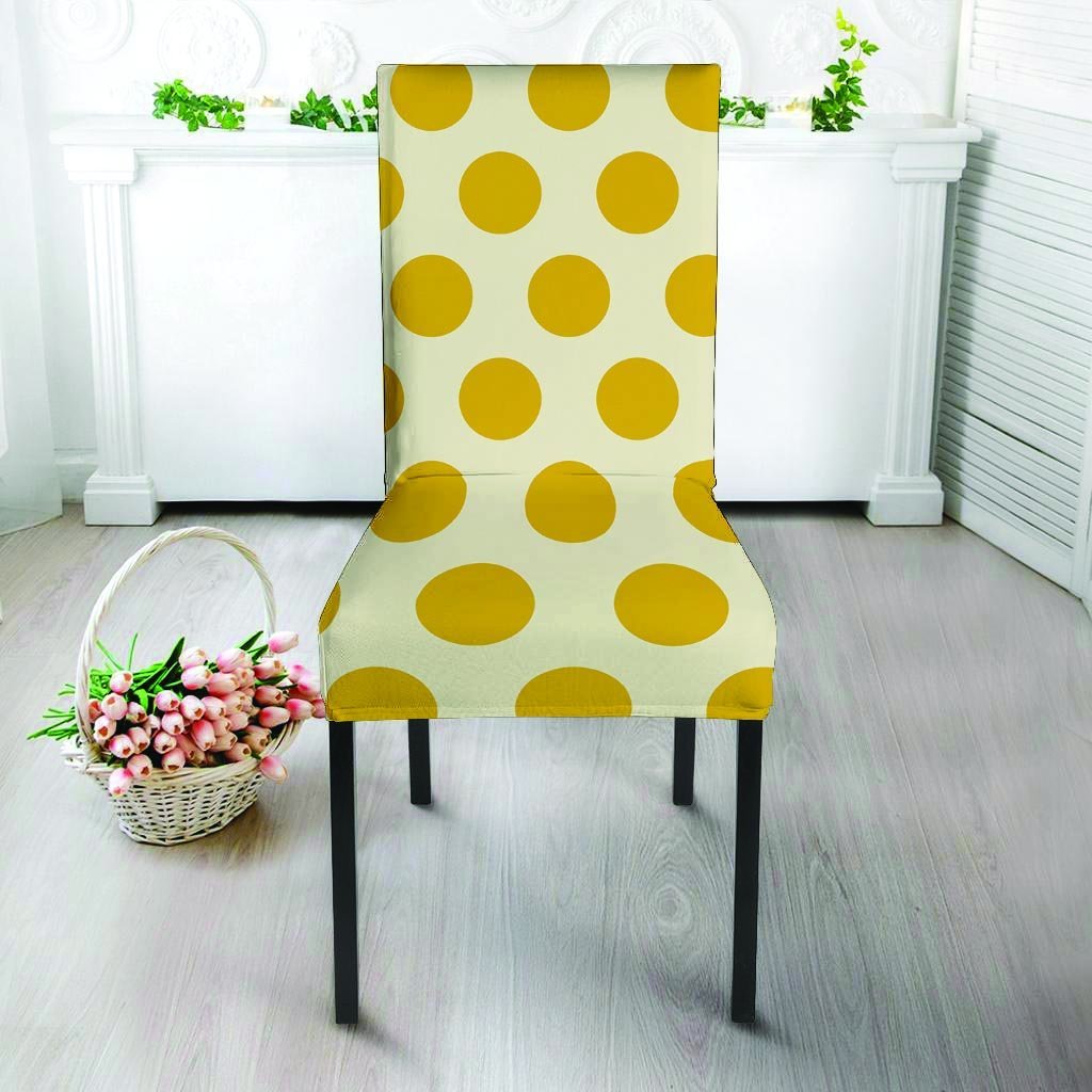 Yellow White Polka Dot Chair Cover-grizzshop