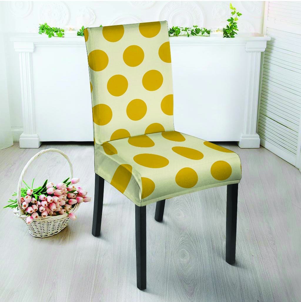 Yellow White Polka Dot Chair Cover-grizzshop