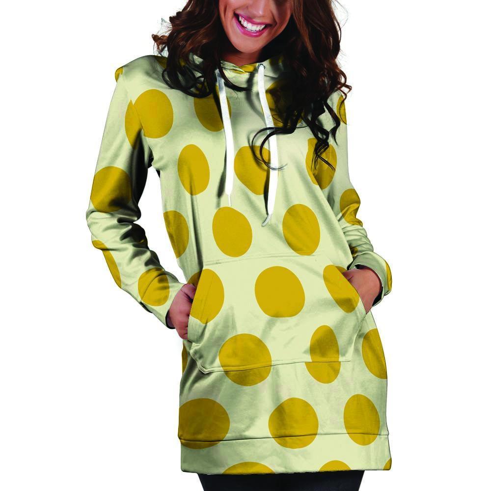 Yellow White Polka Dot Hoodie Dress-grizzshop