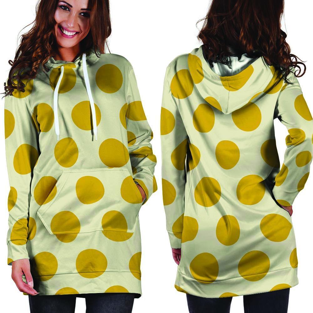 Yellow White Polka Dot Hoodie Dress-grizzshop