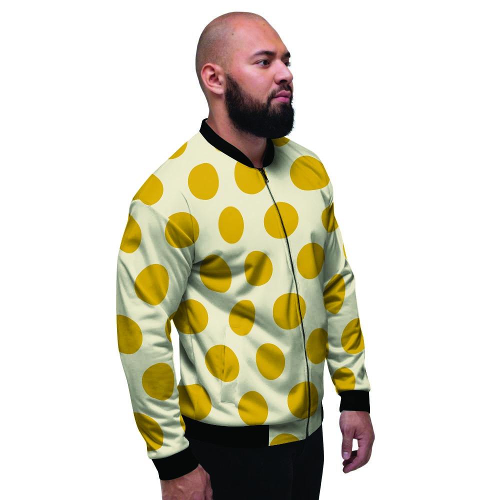 Yellow White Polka Dot Men's Bomber Jacket-grizzshop