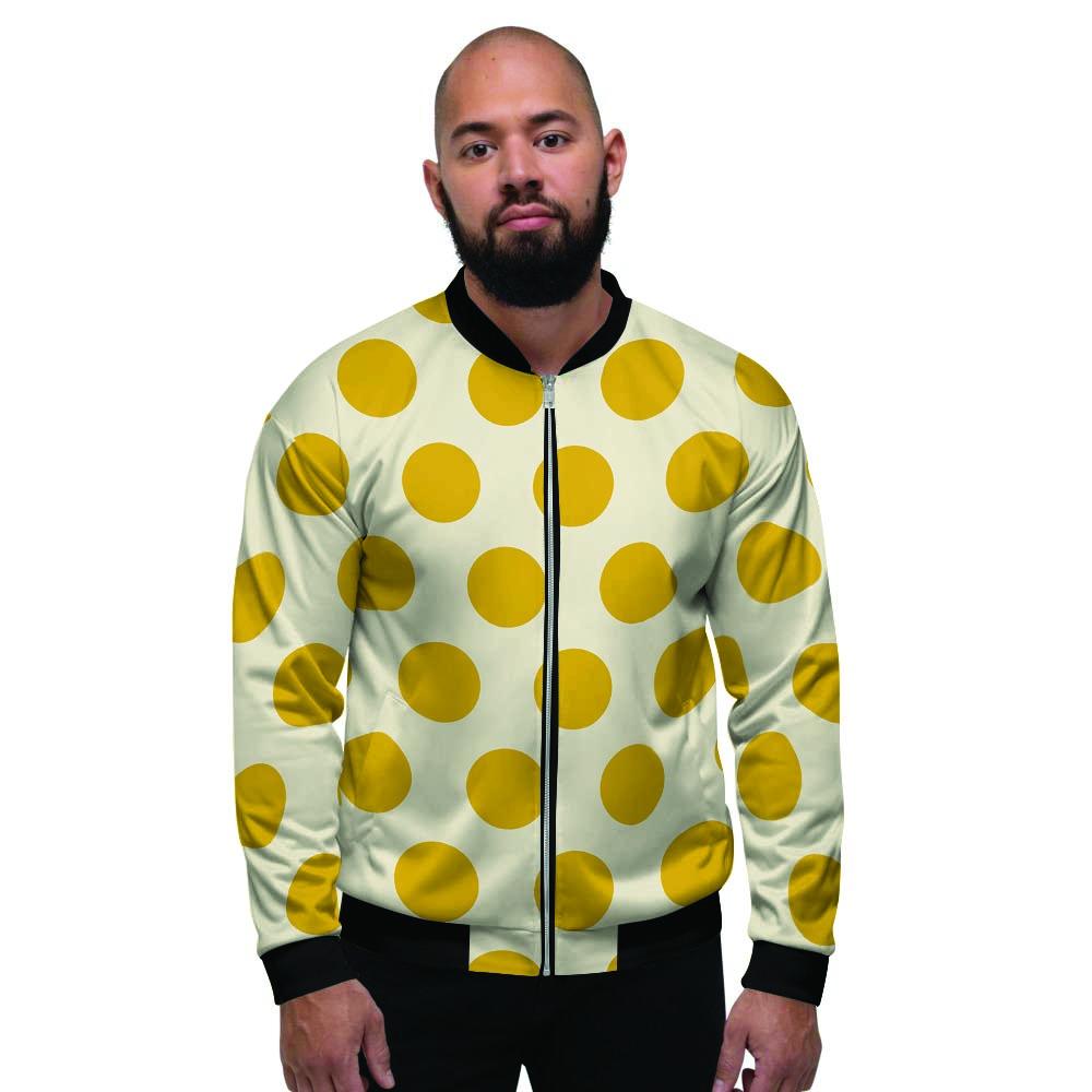 Cream And Brown Polka Dot Men's Bomber Jacket