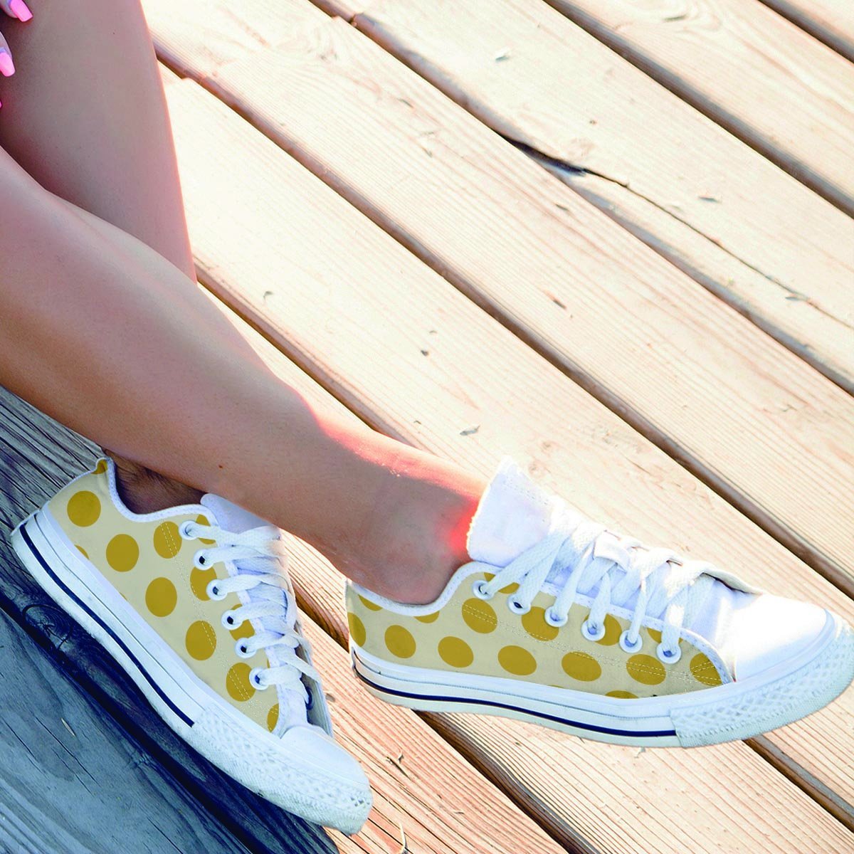 Yellow White Polka Dot Men's Low Top Shoes-grizzshop