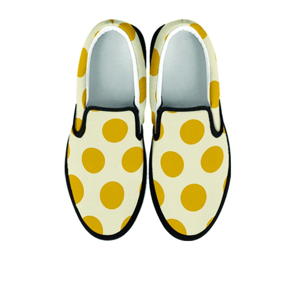 Yellow White Polka Dot Men's Slip On Sneakers-grizzshop
