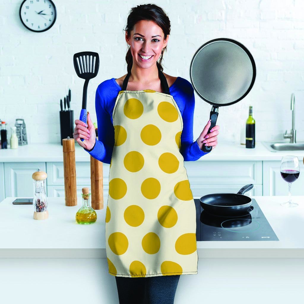 Yellow White Polka Dot Women's Apron-grizzshop