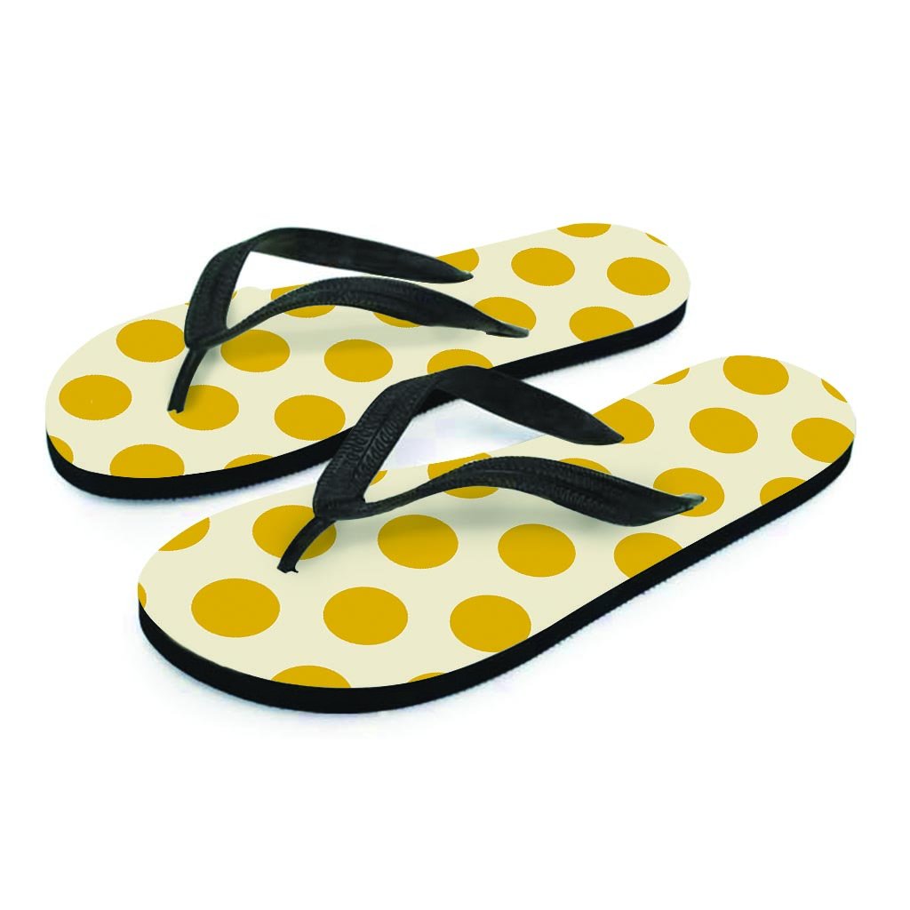 Yellow White Polka Dot Women's Flip Flops-grizzshop