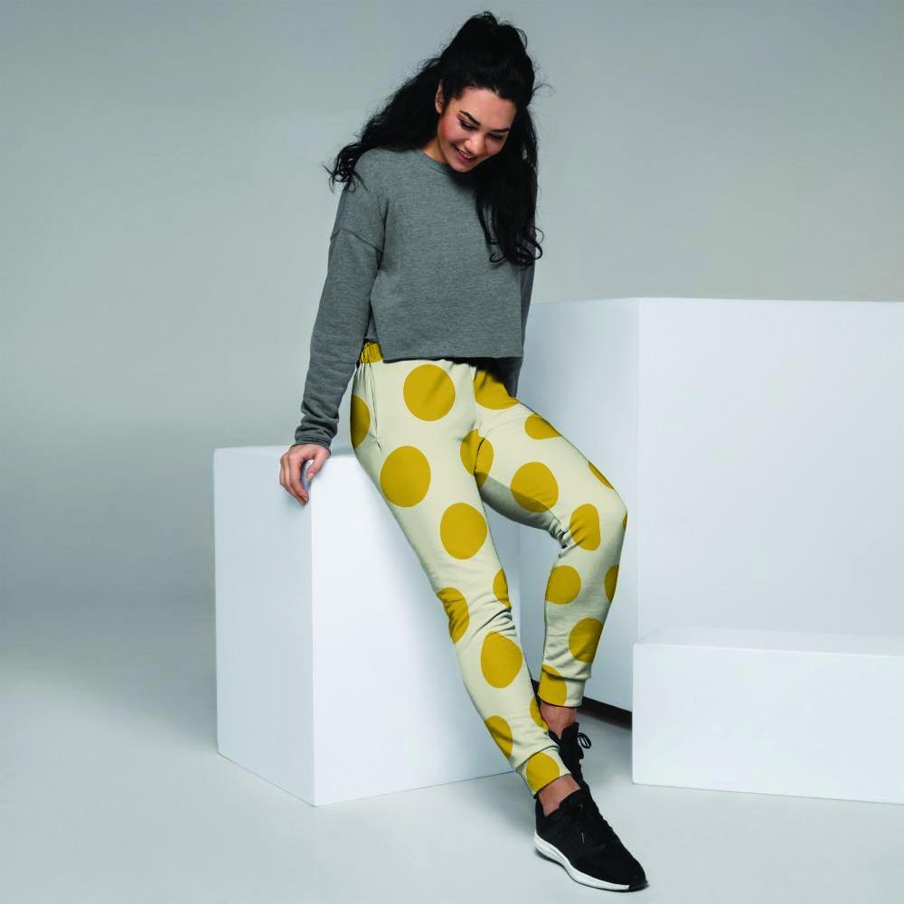 Yellow White Polka Dot Women's Joggers-grizzshop