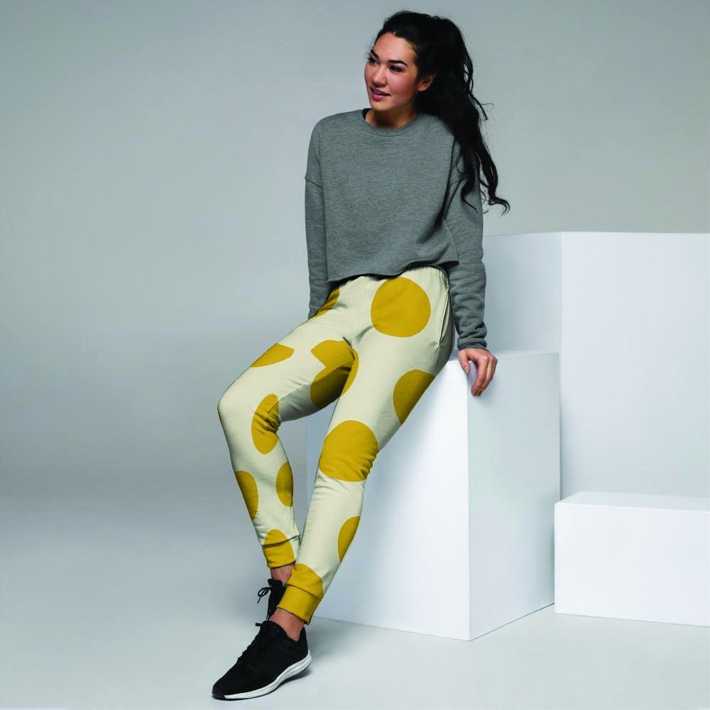 Yellow White Polka Dot Women's Joggers-grizzshop