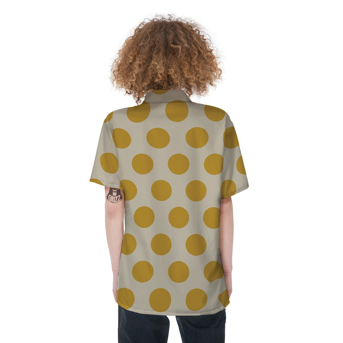 Yellow White Polka Dot Women's Short Sleeve Shirts-grizzshop