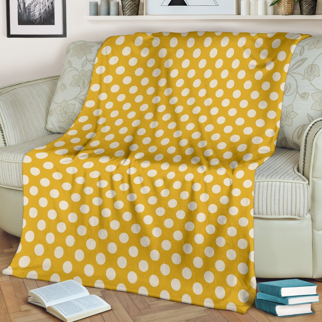 Yellow White Polka dot Pattern Print Blanket-grizzshop