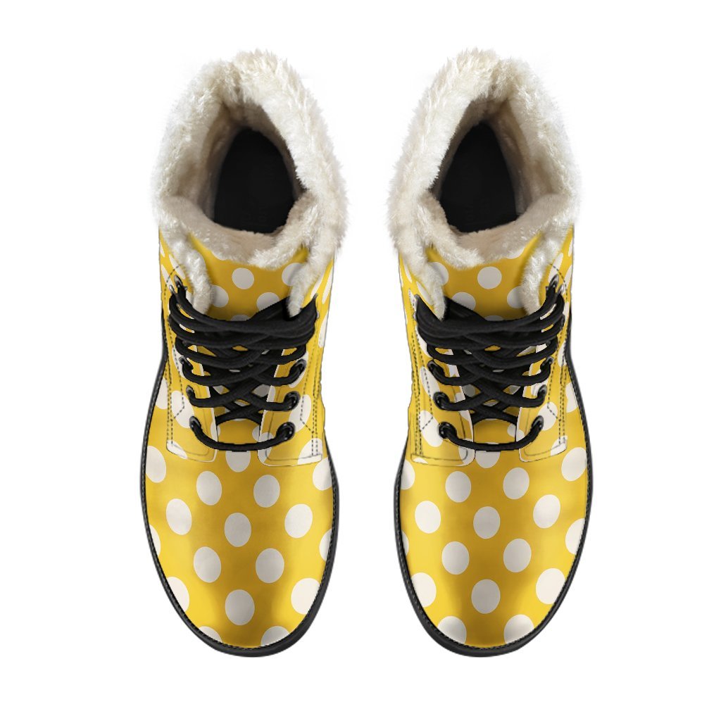 Yellow White Polka dot Pattern Print Comfy Winter Boots-grizzshop