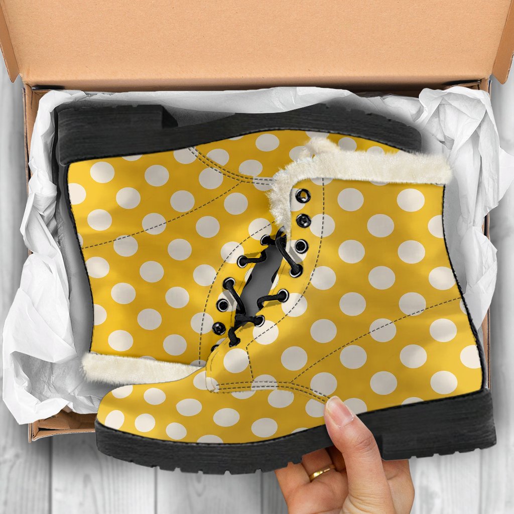Yellow White Polka dot Pattern Print Comfy Winter Boots-grizzshop
