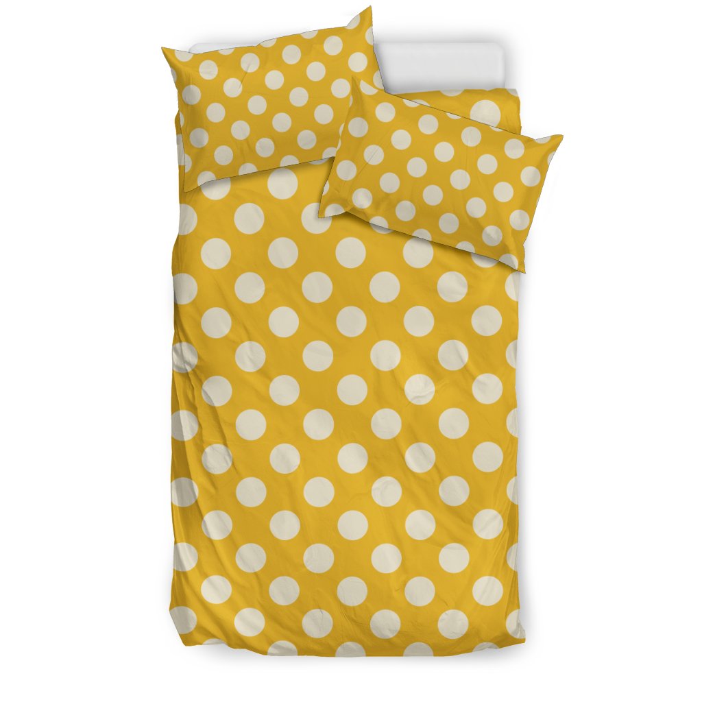 Yellow White Polka dot Pattern Print Duvet Cover Bedding Set-grizzshop