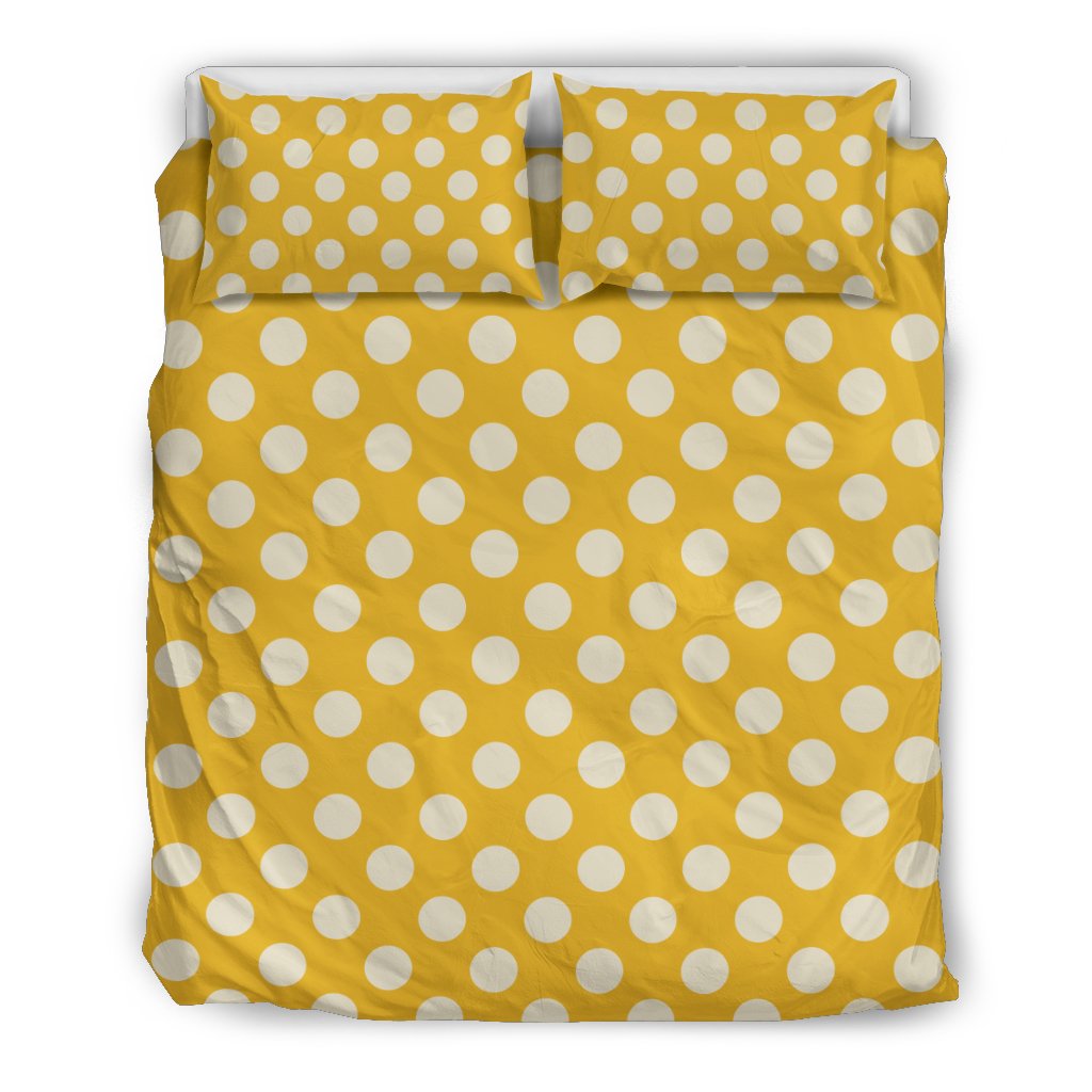 Yellow White Polka dot Pattern Print Duvet Cover Bedding Set-grizzshop
