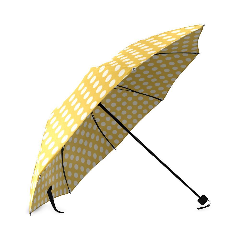 Yellow White Polka dot Pattern Print Foldable Umbrella-grizzshop