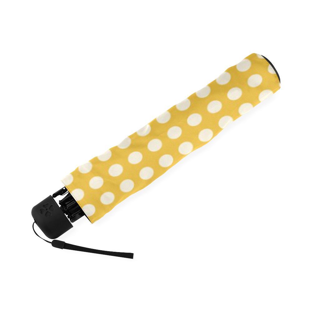 Yellow White Polka dot Pattern Print Foldable Umbrella-grizzshop