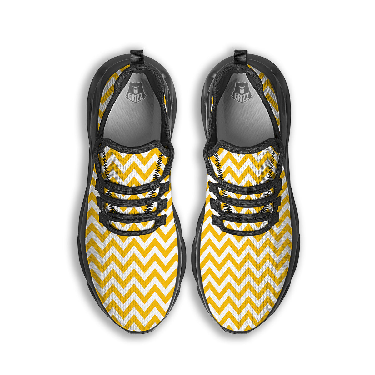 Yellow Zigzag Print Pattern Black Running Shoes-grizzshop