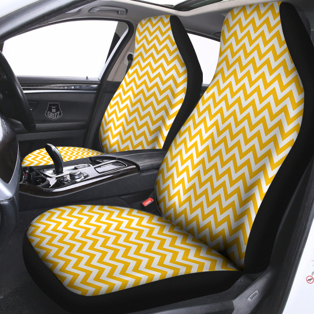 Yellow Zigzag Print Pattern Car Seat Covers-grizzshop