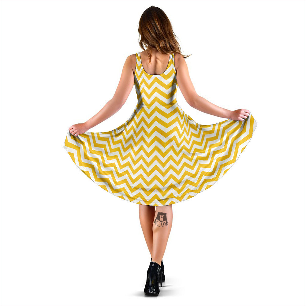 Yellow Zigzag Print Pattern Dress-grizzshop