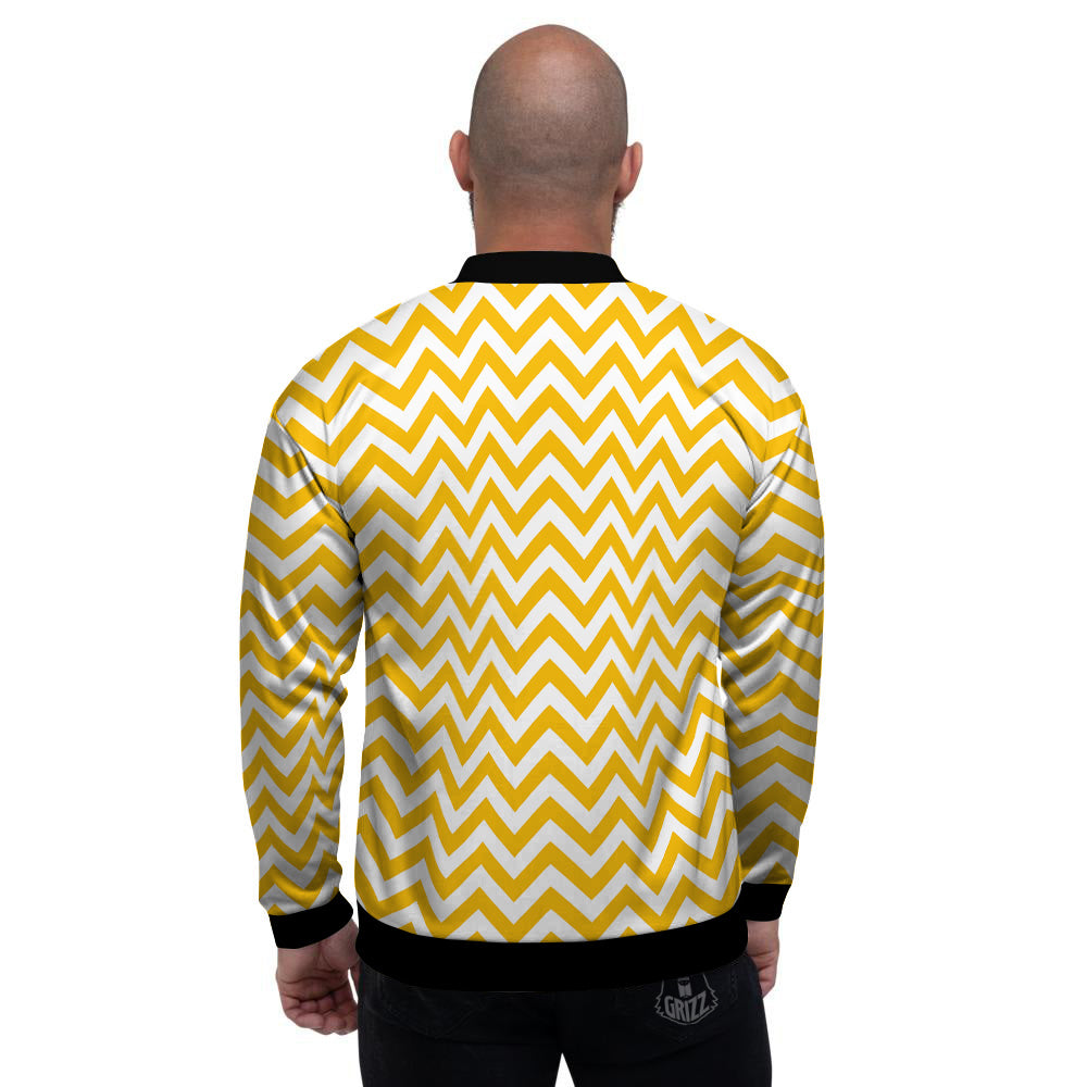 Yellow Zigzag Print Pattern Men's Bomber Jacket-grizzshop