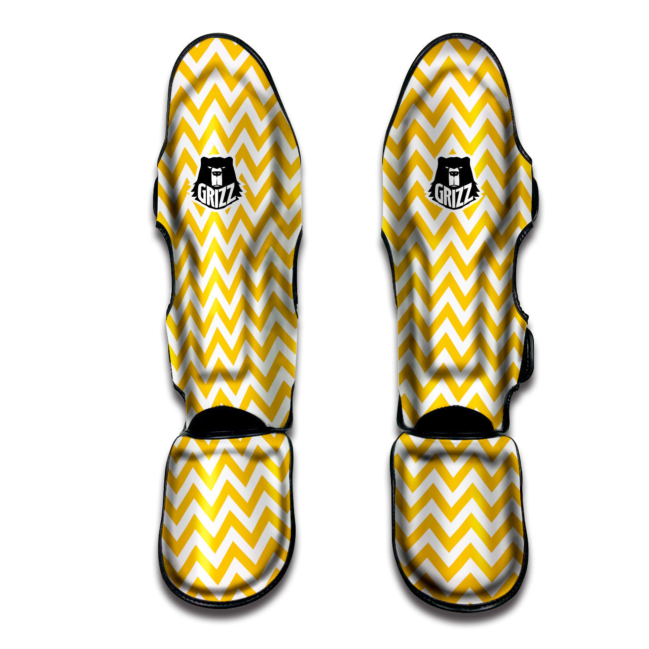 Yellow Zigzag Print Pattern Muay Thai Shin Guards-grizzshop