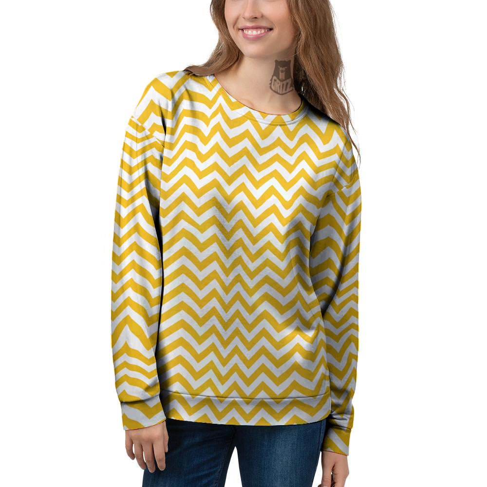 Yellow Zigzag Print Pattern Women's Sweatshirt-grizzshop