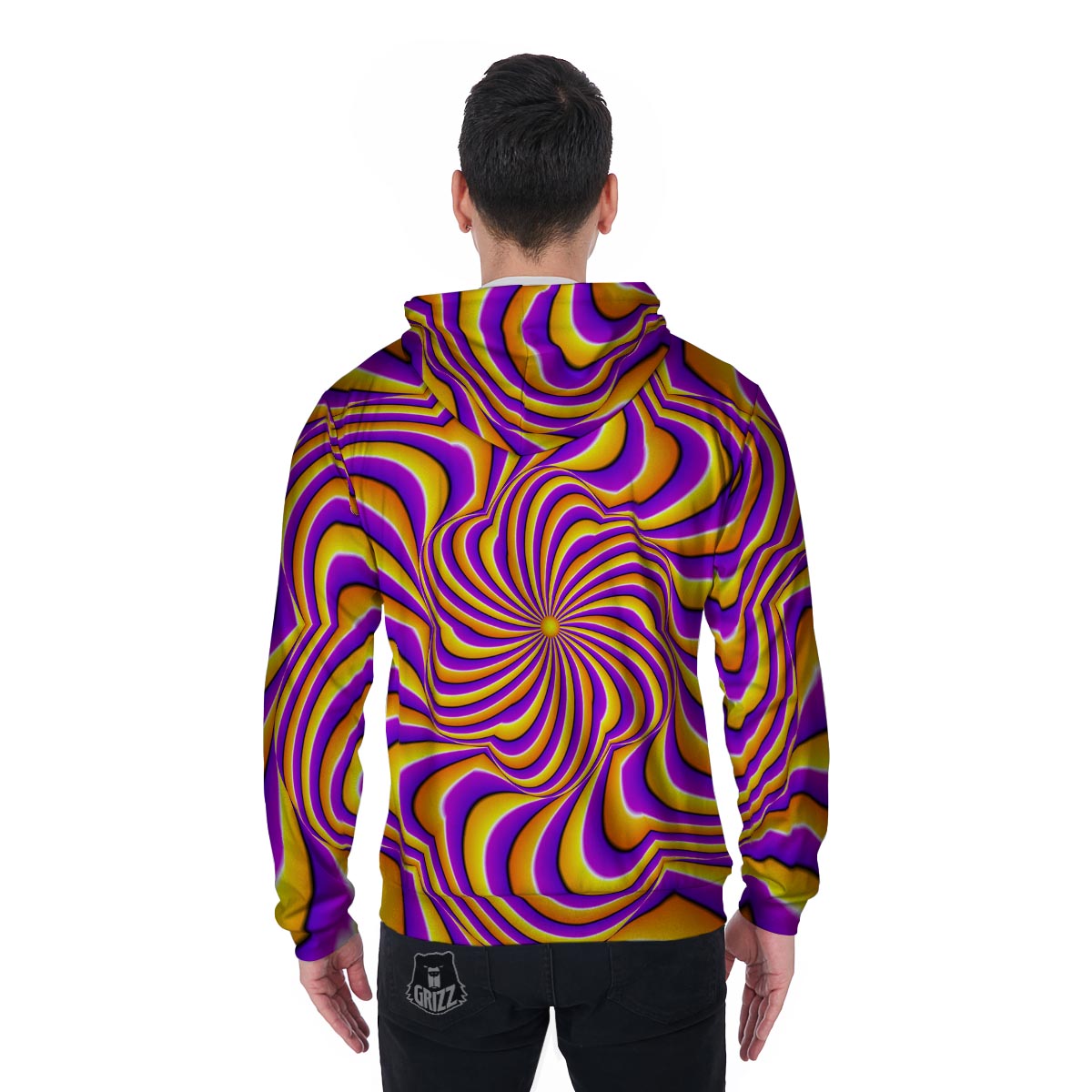 Yellow and purple spin illusion. Men's Zip Up Hoodie-grizzshop