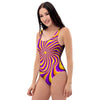 Yellow and purple spin illusion. One Piece Swimsuite-grizzshop