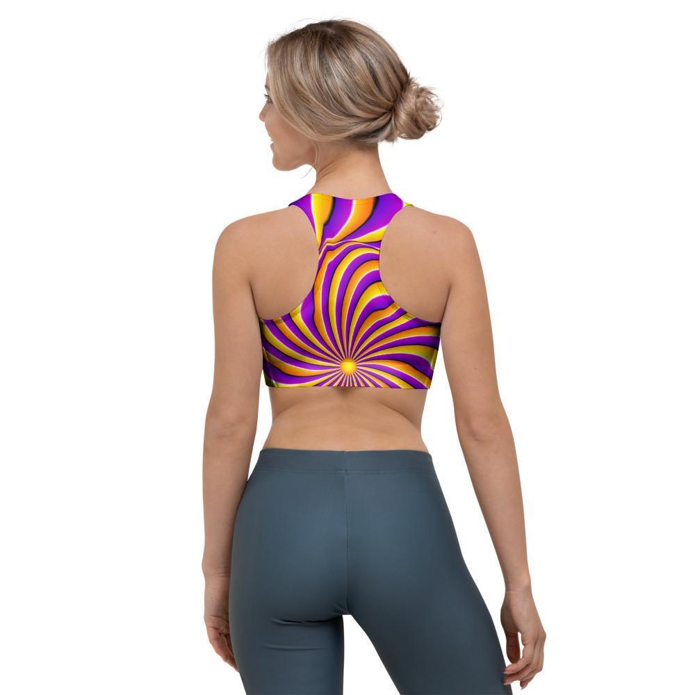 Yellow and purple spin illusion. Sports Bra-grizzshop