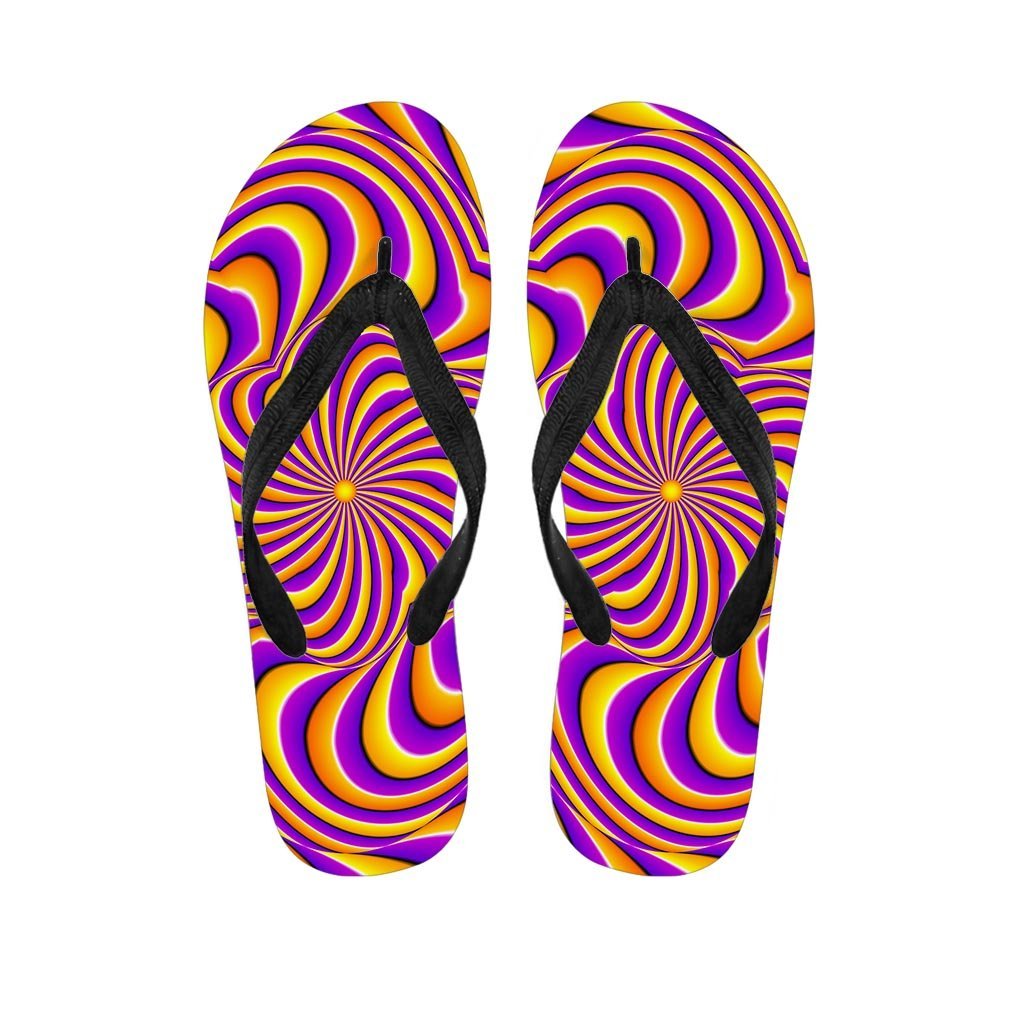 Yellow and purple spin illusion. Women's Flip Flops-grizzshop