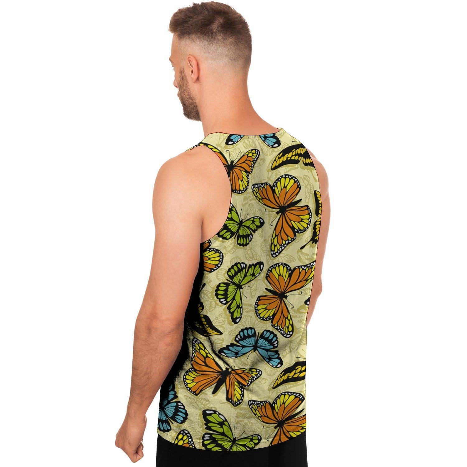 Yellow Butterfly Pattern Print Men's Tank Tops-grizzshop