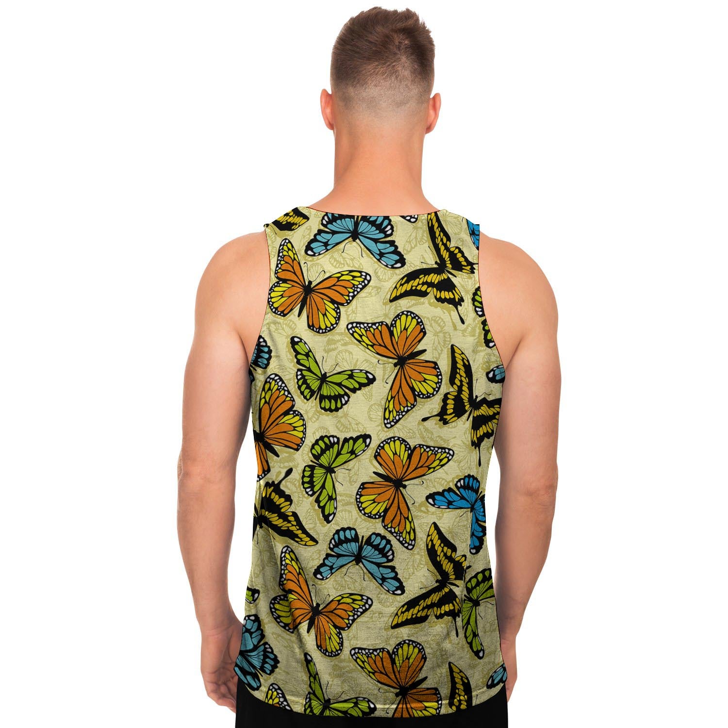 Yellow Butterfly Pattern Print Men's Tank Tops-grizzshop