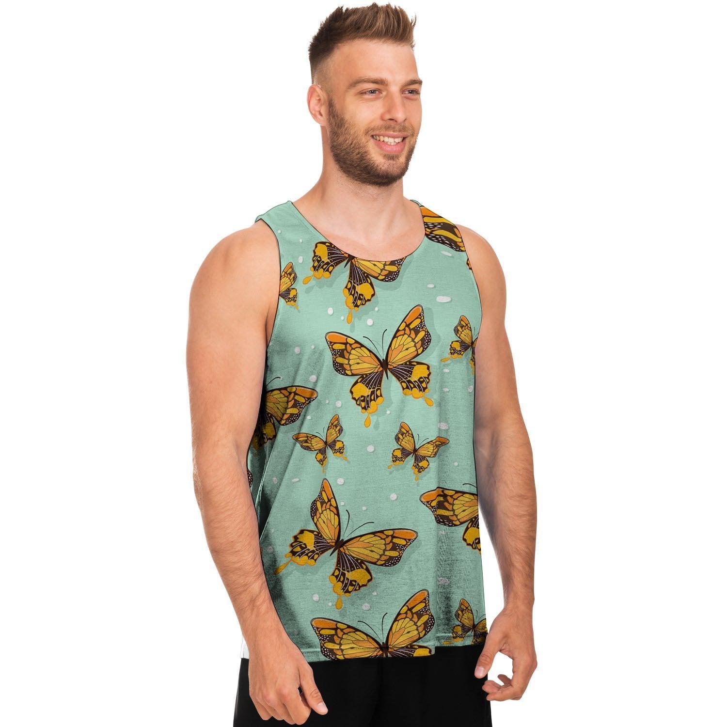 Yellow Butterfly Print Men's Tank Tops-grizzshop