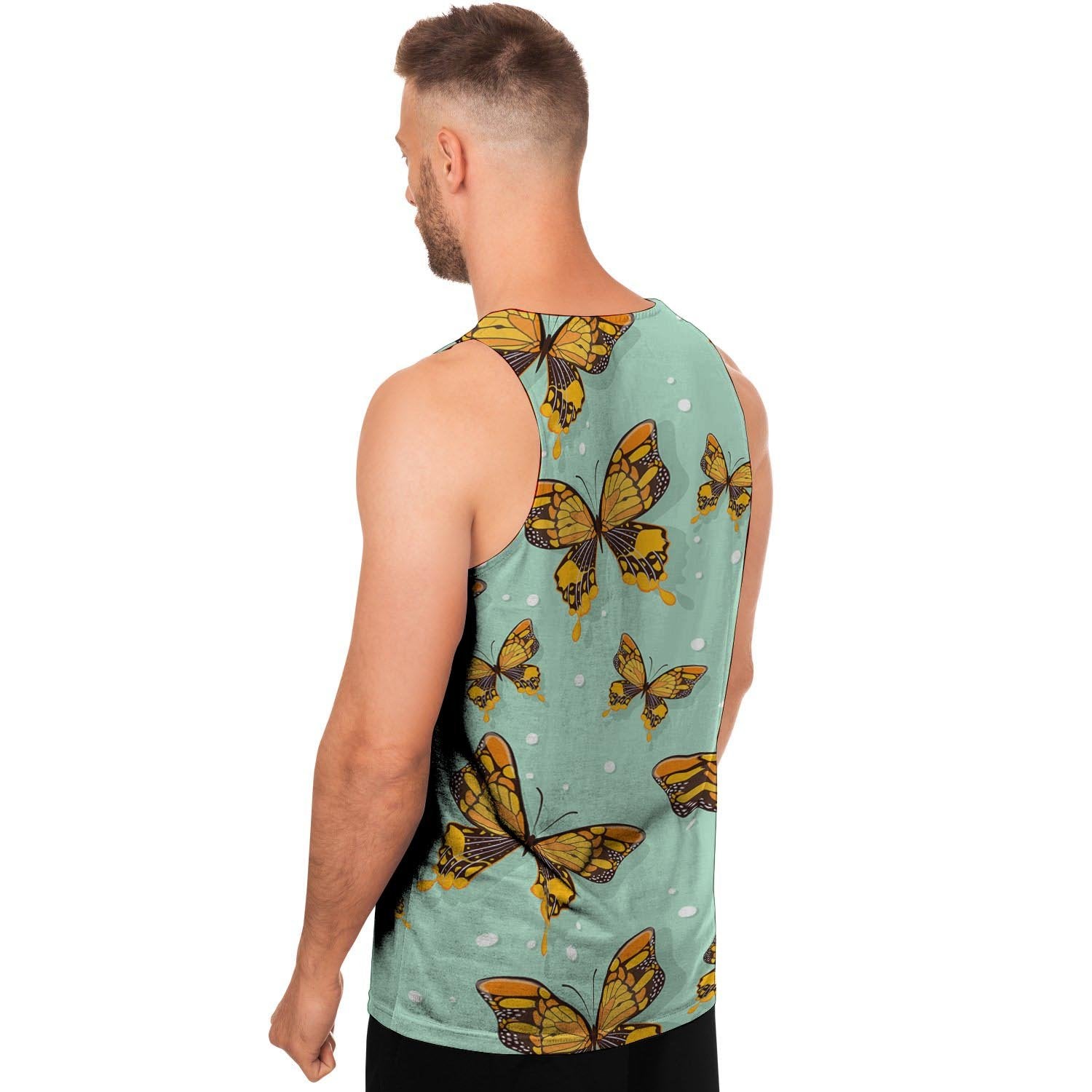 Yellow Butterfly Print Men's Tank Tops-grizzshop