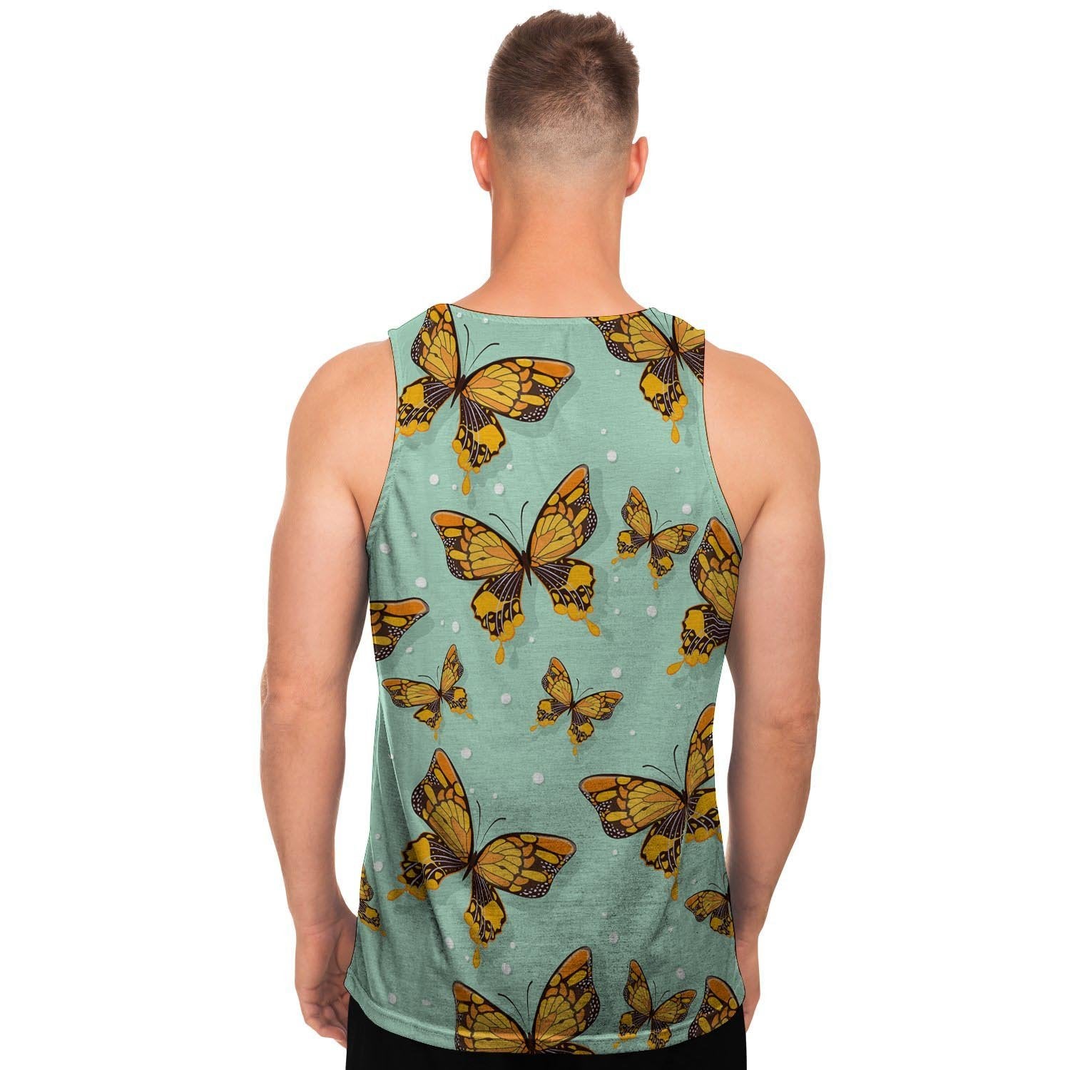 Yellow Butterfly Print Men's Tank Tops-grizzshop