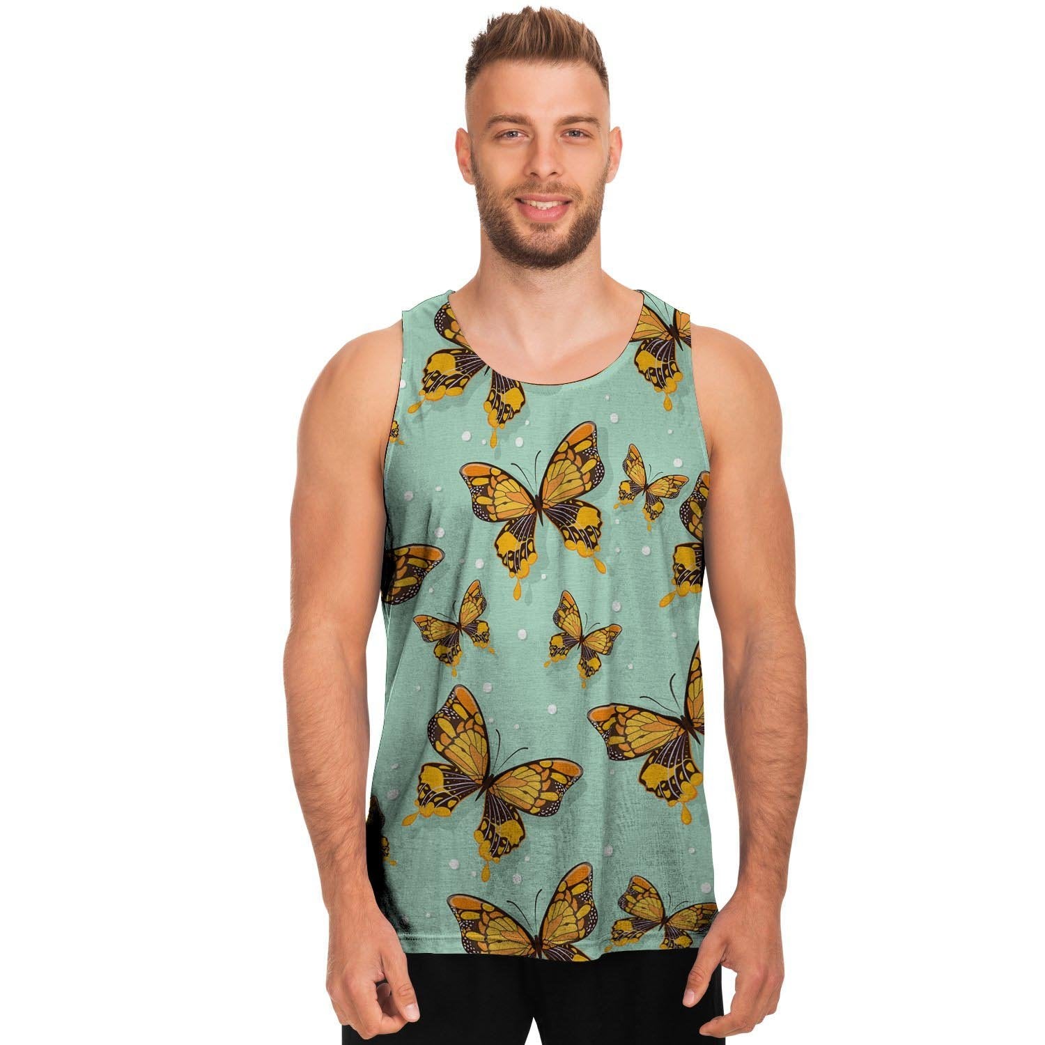 Yellow Butterfly Print Men's Tank Tops-grizzshop