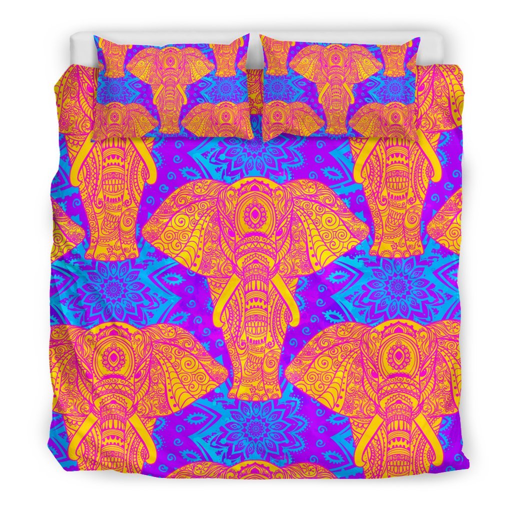 Yellow Elephant Mandala Print Duvet Cover Bedding Set-grizzshop