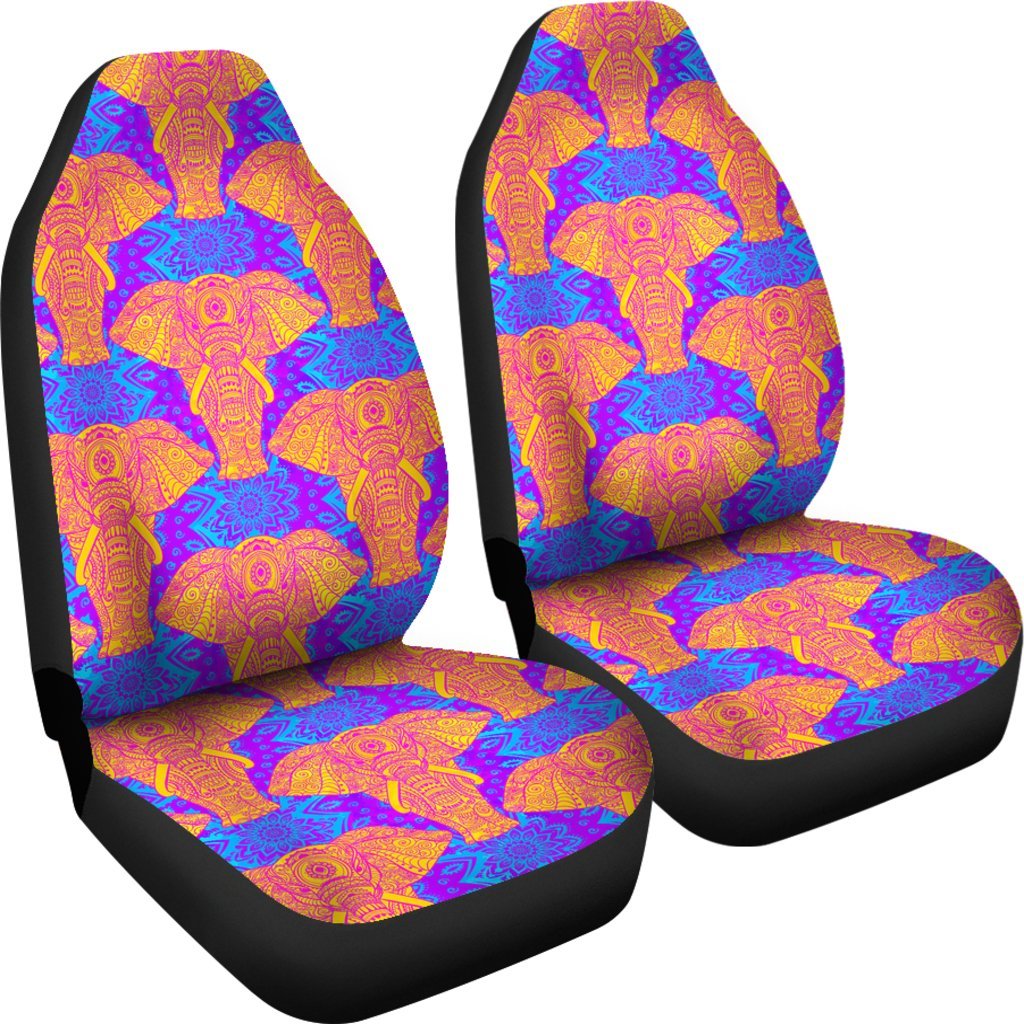 Yellow Elephant Mandala Print Universal Fit Car Seat Cover-grizzshop