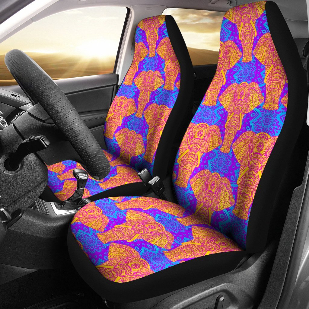 Yellow Elephant Mandala Print Universal Fit Car Seat Cover-grizzshop