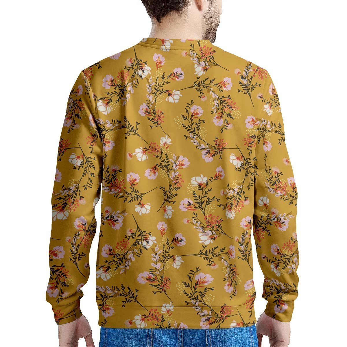 Yellow Floral Retro Print Men's Sweatshirt-grizzshop