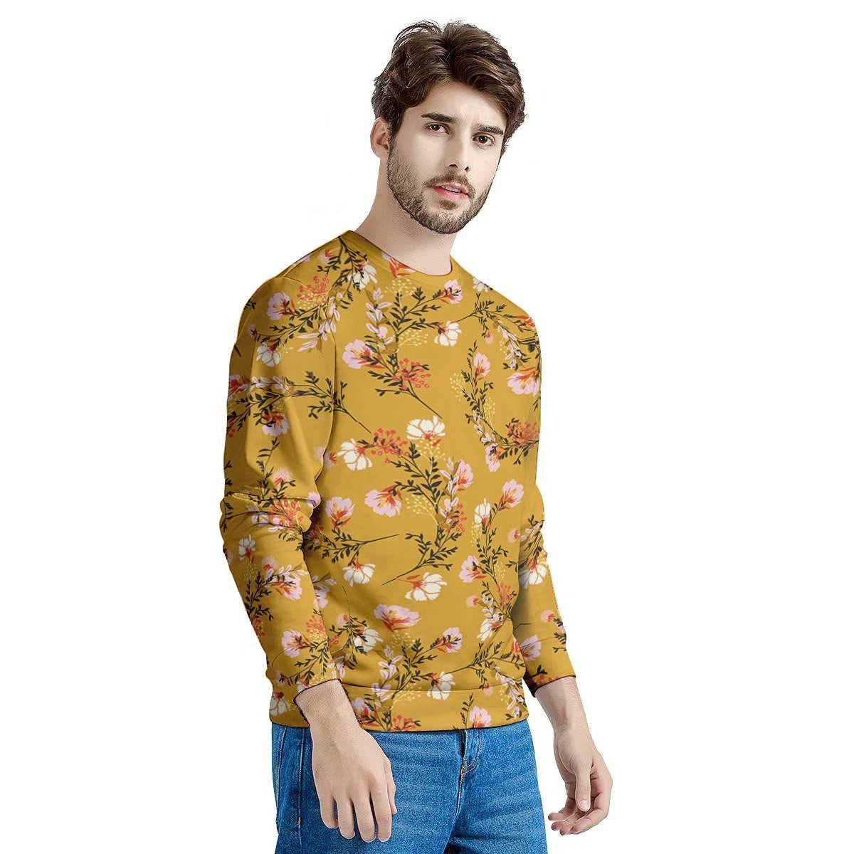 Yellow Floral Retro Print Men's Sweatshirt-grizzshop