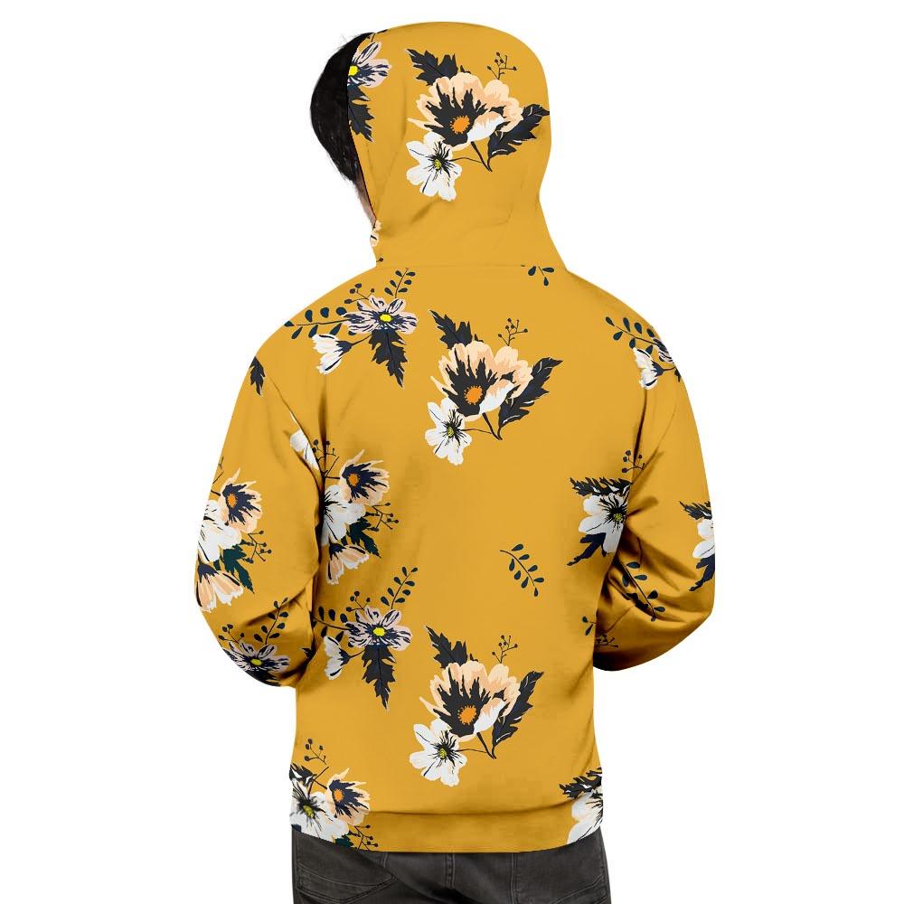Yellow Flower Print Men's Hoodie-grizzshop
