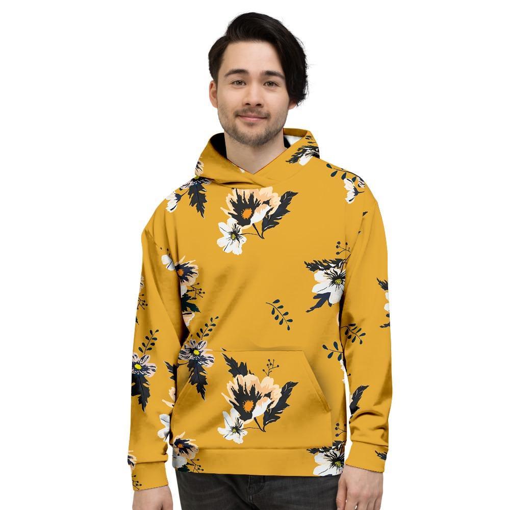 Yellow Flower Print Men's Hoodie-grizzshop