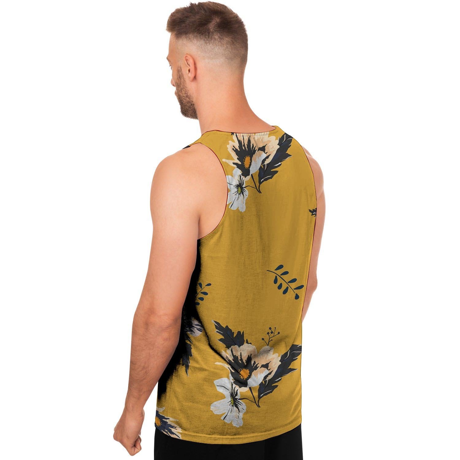 Yellow Flower Print Men's Tank Tops-grizzshop