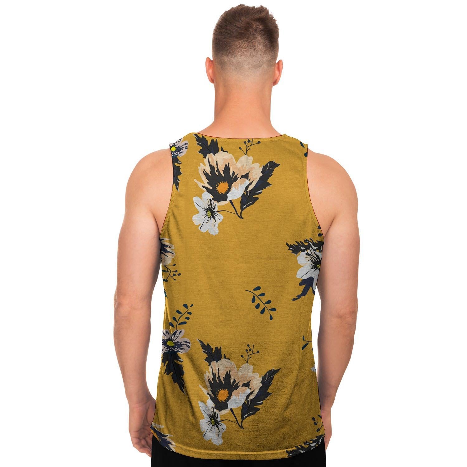 Yellow Flower Print Men's Tank Tops-grizzshop