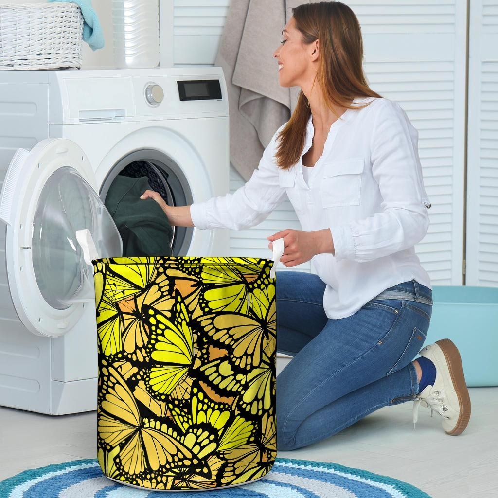Yellow Monarch Butterfly Laundry Basket-grizzshop