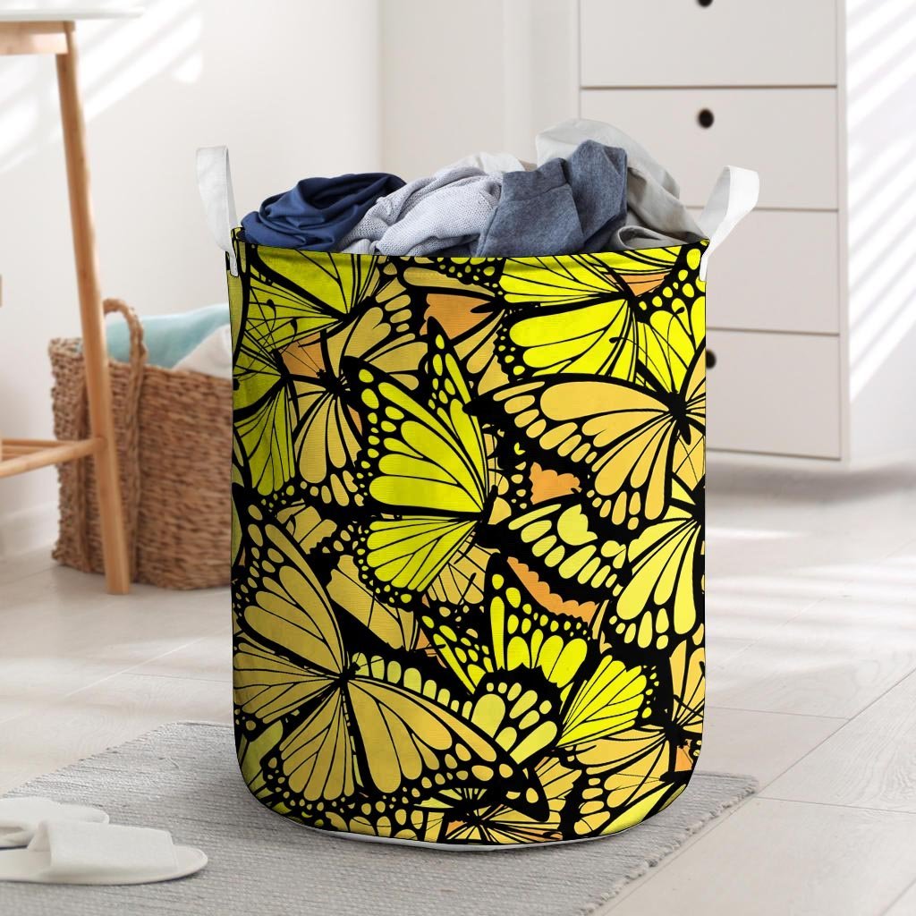Yellow Monarch Butterfly Laundry Basket-grizzshop