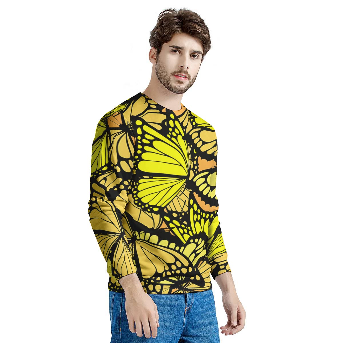 Yellow Monarch Butterfly Men's Sweatshirt-grizzshop
