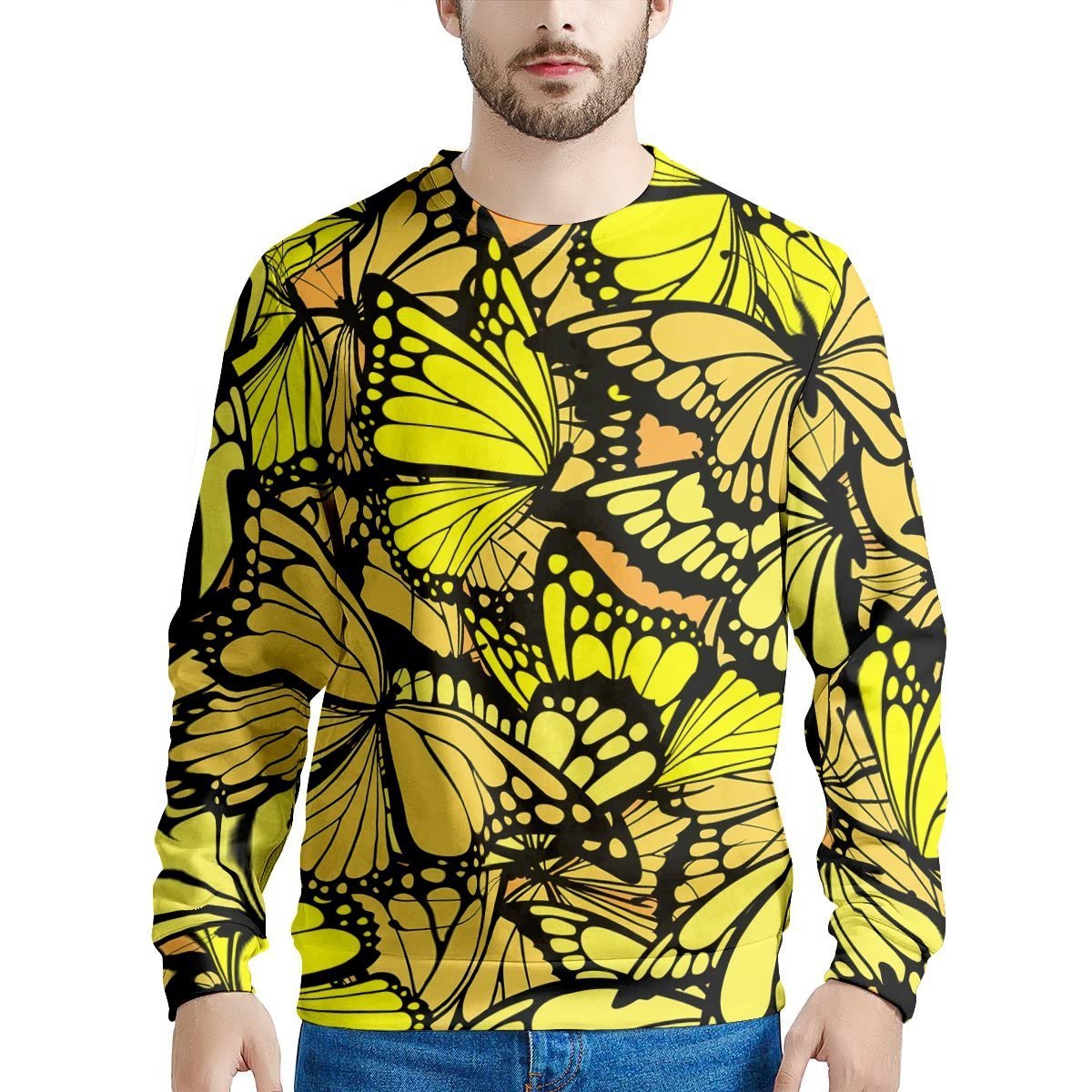 Yellow Monarch Butterfly Men's Sweatshirt-grizzshop